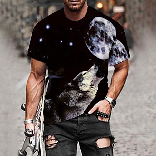 Менс тенок фит графички маички врвови со кратки ракави 3Д волк печати обичен патент џемперки екипаж вратот пулвер 2021 подароци за татко