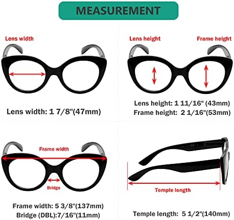 Очила 4 пакувања околу очила за читање дами читатели на големи рамки за жени +2,50