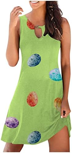 Фустан За Печатење Велигденски Јајца лцепси За Жени 2023 Лето Секојдневен Мини Фустан Без Ракави Облечен Лежерен Лабав Краток Проточен