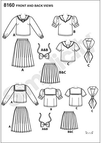 Едноставноста 8160 Аниме училиште девојче Косплеј шема за шиење, 3 димензии на костуми со 14-22