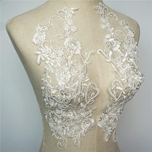 2 парчиња бели цвеќиња свадбени апликации извезени чипка од капка ткаенина јака шијат на закрпи за невеста вечер фустан DIY
