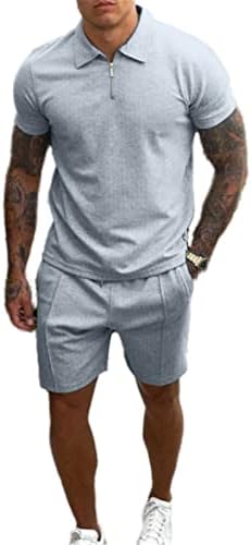 Mens Sport Set летна облека со 2 парчиња сет маици со кратки ракави и шорцеви стилски случајни сет на потта