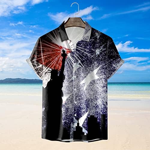 XXBR Хавајски кошули за мажи, копче за кратки ракави на Денот на независност надолу лето маица опуштено вклопување на обична плажа врвови
