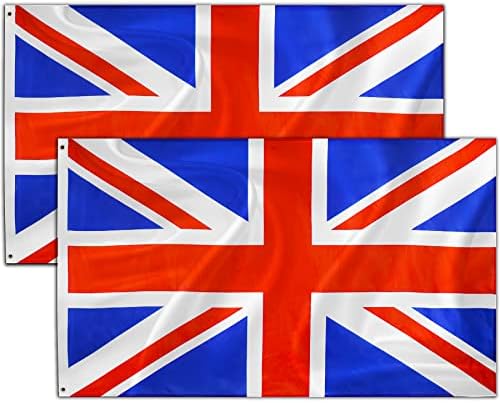 2 компјутери Велика Британија знаме 3x5 нога | Знаме на Велика Британија | Водоотпорни знамиња во Велика Британија со месинг громи | Национално