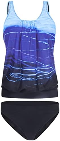 Костими за капење на текини за жени Контрола на стомакот скромни дводелни костими за капење, обоени блузонски култури со врвот на пливање