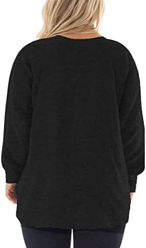 Долнински женски плус големина џемпери во боја на џебни кошули со долг ракав врвови