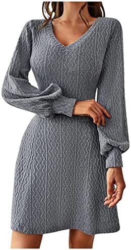 Женски зимски фустани сите натпревари дневно тенок V-врат секси фустан од половината топол темперамент здолниште џемпер фустан