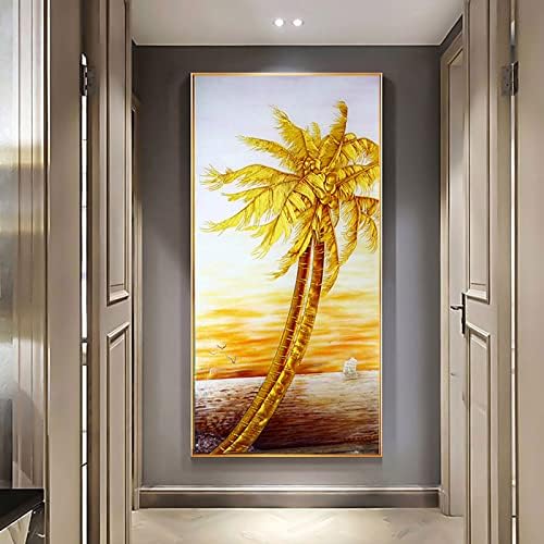 Интар DIY 5D Дијамантски комплети за сликање целосна вежба Златно кокосово дрво Мозаик Кристал Везење wallиден декор за дневна соба во