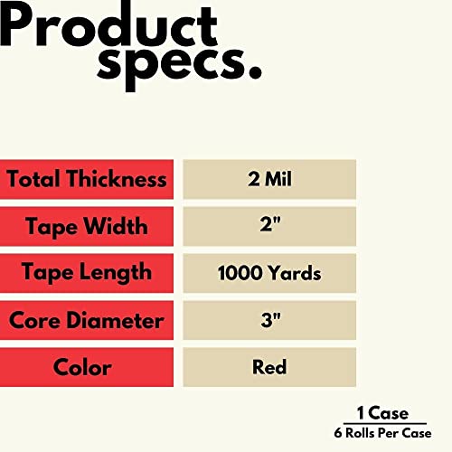 ПСБМ црвена лента за пакување за машини за диспензери, 2 инчи x 1000 јарди, 6 пакувања, обоена лента за пакување за електронски преполнувач