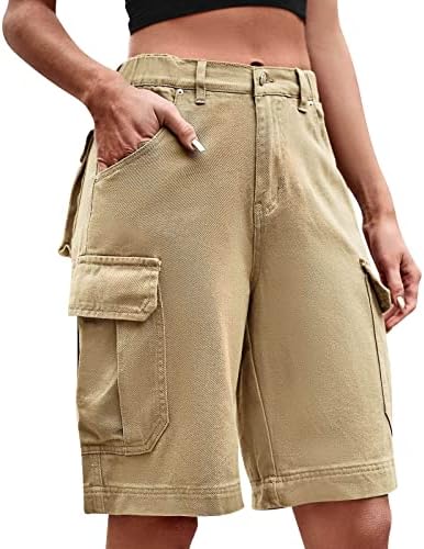 Бермуда шорцеви за жени случајни летни колени должина на коленото чиста боја дрес шорцеви со џебови лабава дневна удобна шорцеви на плажа