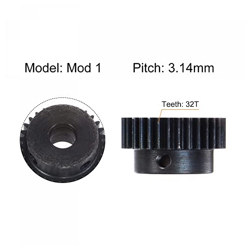 uxcell 1Mod 32T Pinion Gear 10mm Bore Bore Зацврстена челична моторна решетка Spur Gear со чекор за RC автомобил камион со кабриолет менувач,