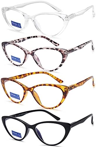 Очила за очи за читање на очите со 4 пакувања за жени-Сини светло блокирајќи ги читателите со пролетни шарки, очила за читање