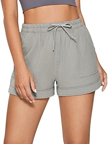 Shortsенски памучен памучен памук, памук од памук, кој влече шорцеви со пот со џебови, удобно лабаво вклопување во летни шорцеви
