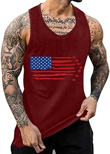 Американско знаме лето кошула за независност на мажите Ден на летен резервоар врвот за дишење со голема големина на врвот без ракави