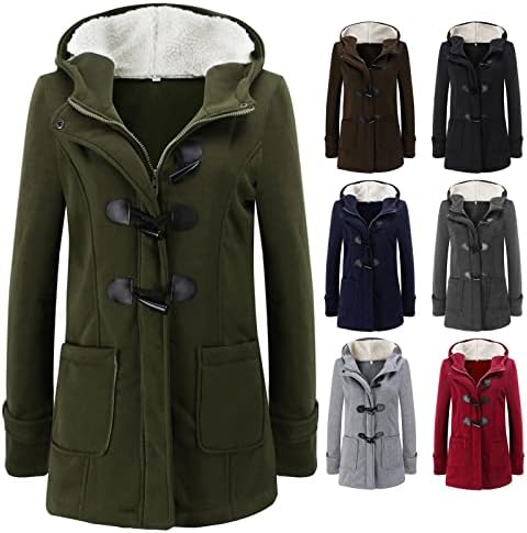 Fireero Зимски палта за жени ретро топол долг ракав плус големина јакна рог тока тока патент џеб со капи, дебела надворешна облека