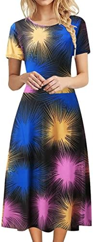 Дами макси фустан летен краток ракав 3Д графички долг фустан цветен принт високо половината обичен фустан