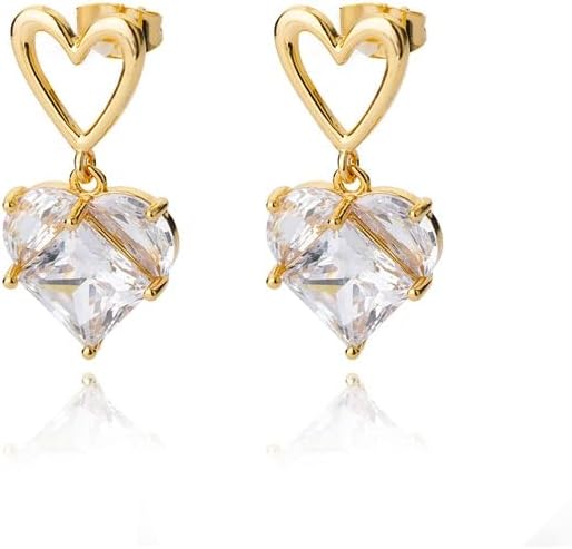 Ојалма Кристал Loveубов срцеви обетки за жени девојки злато лизгање боја срце срце, пирсинг моден накит пријател-златна боја-26582