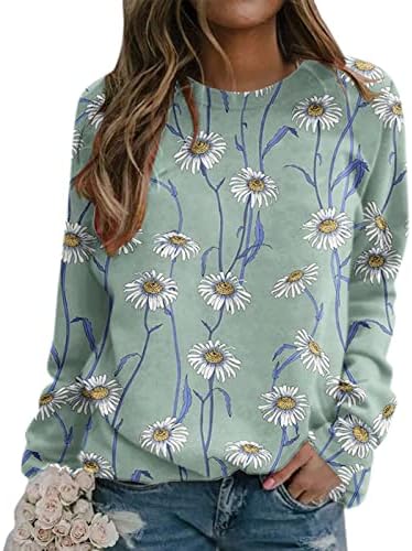 Лабава пулвер трендовски врвови обични долги ракави блуза класичен графички џемпер на екипаж џемпери за жени за жени