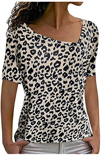 Uikmnh жени со кратки ракави блузи врвни леопард маички маички мамички лето лето кошула