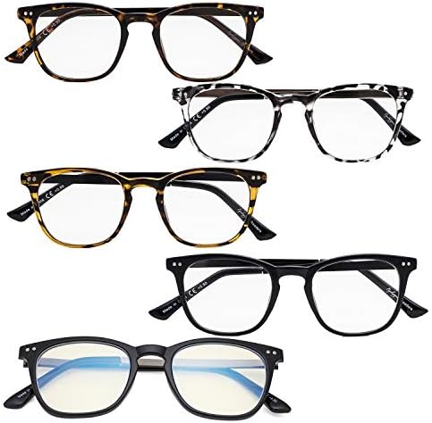 Очила 5-Пакет Ретро Квадратна Пластична Рамка Метални Раце Очилата За Читање Вклучуваат Компјутерски Очила