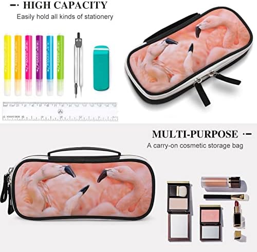 Фламингос со висок капацитет Пенка за молив, преносно носење торбичка за складирање на торбичка за шминка со затворање на патент