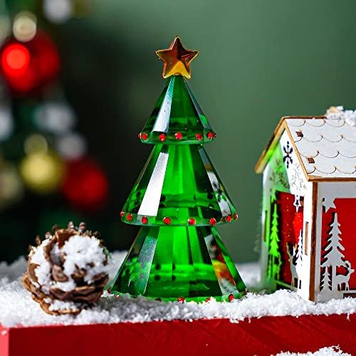 H&D Зелена кристална стакло елка за одмор на елка со кутија за подароци