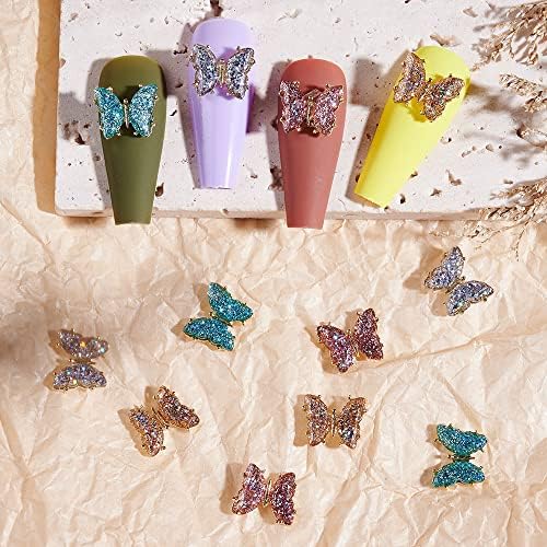10 парчиња 3Д кристална пеперутка легура на ноктите за нокти шарм пенливи Аурора ринестон скапоцен камен накит Дијамант Диј нокти