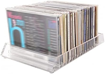 Ditudo Record Storage CD Shaster Rack Display-Организаторот Clear Acrylic CD-DVD Stand држи 15 стандардни лавици за рекорди на албуми за