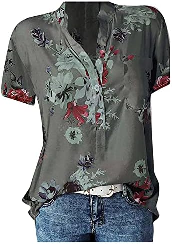 Женски врвови летни обични кратки ракави плус големина кошули лабава вклопени основни блузи дами мода што излегува маица бохо облека 2023 трендовски