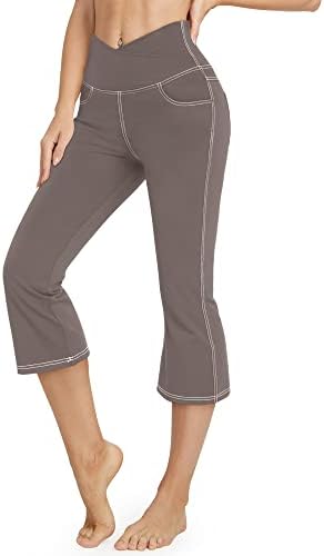 G4free capri панталони за жени вкрстени половини подигање јога панталони strechy capri хеланки со 4 џебови