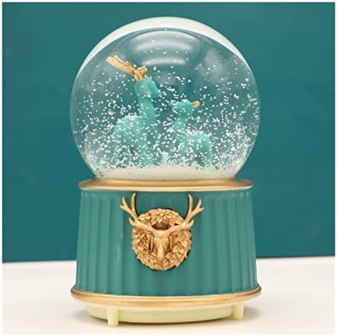 Bzgknul Crystal Ball што ротира музичка кутија, 3D Nordic Elk Snow Globe Glass For Kids Mom Tat Doy Boy Girl