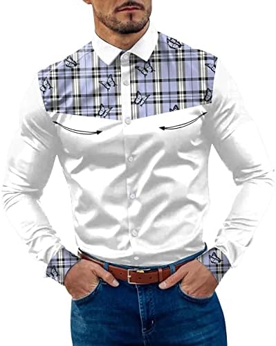 Менс со долг ракав тенок фит фустан кошули лабави фитинг -боречки кошули за мажи модерни машки поло маици