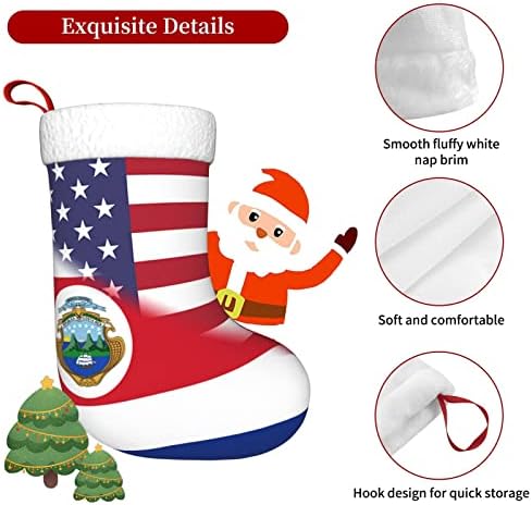 Американско знаме и знаме на Костарика знаме Божиќни чорапи, подароци за одмор на Божиќни празници за украси за семејни празници 18-инчни