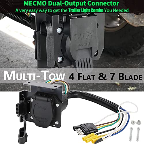 Mecmo Multi-Tow 4 Way Flat To 7 Way Blade и 4 рамен адаптер за приколка со прилагодена прицврстувачка приколка за приколка за приколка