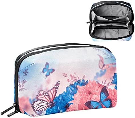 Торбичка за шминка сина розова пеперутка цвеќиња Торба За Шминка Организатор Патување Патент Тоалетна Торба Мала Козметичка Торба За Убавина