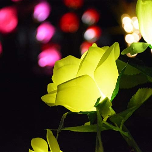 Зачудувачки соларни розови цвеќиња, светла, водоотпорни соларни розови цветни дворни декорации светла со 6 жолти цвеќиња, декоративни