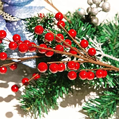 24 пакувања црвени бобинки стебла за украси за елка и украси занаетчиски свадби, декор за дома, вештачки бургундски Бери, божиќни