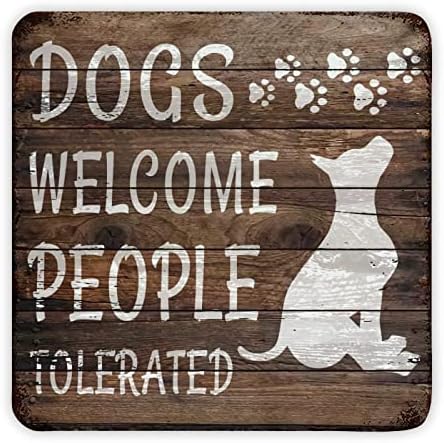 Смешни миленичиња кучиња метални знаци кучиња ги поздравуваат луѓето толерирани гроздобер кучиња врата закачалка знак метал уметност отпечатоци