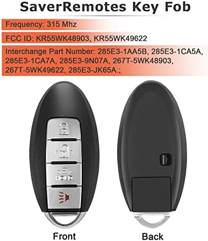 Key FOB компатибилен за 2007-2012 Nissan Altima, SaverRemotes 4 копче без клуч за влез за далечински управувач за далечински