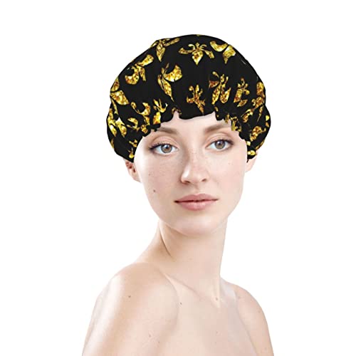 Womenените што можат да се користат за истегнување на полите, капа за коса Марди Грас златни двојни слоеви водоотпорна капа за бања за туширање
