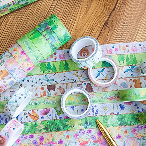 Baijixin Spring Washi Tape Set 10 Rolls - 15 mm Washi маскирање лента цвет симпатична животинска пеперутка пролетна декоративна лента