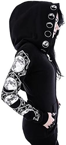 Женски готски јакни со аспираторски палта кардиган црна гроздобер месечина печатена панк -готска худи плус големина џемпер