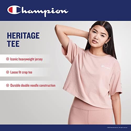 Championенски женски наследство исечено, женски памук во тешка категорија, маица за женски лого