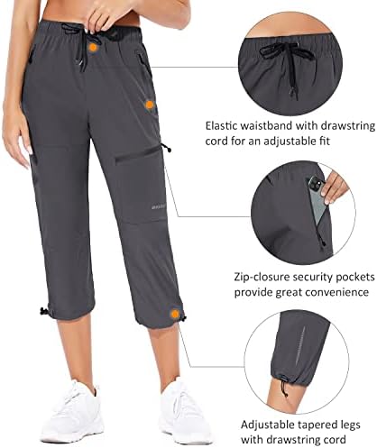 Baleенски женски пешачење карго Каприс, отворено лесни панталони отпорни на вода, upf 50 патенти џебови