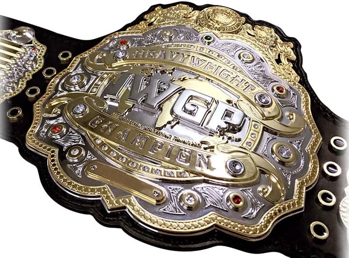 IWGP Heavyweght Champion Champion Champion Replica Belt, 3 слоеви 4 mm Zink плочи, позлатено злато од дуел, кожна лента, големина
