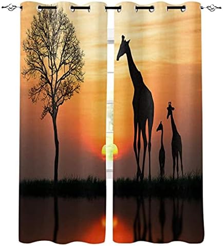 XKSJWY Завеси За Дневна Соба-Зајдисонце Пустински Животни Жирафа 79X63 Инчен 3D Обрасци Микрофибер Затемнување Ткаенина Дупчица Прозорец