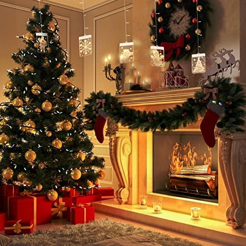 LED декор Божиќ виси светло топло бело: Божиќно приврзоци за ламба осветлена прозорец декор предводени од снегулки светла силуета декорација