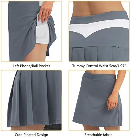 Платетирано тениско здолниште на PCGAGA за жени Строго спортско голф здолниште со внатрешни шорцеви џебови Голф здолништа за жени,