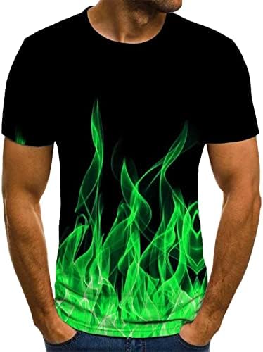 Маици за мажи лето 3Д пламен печатење со тркалење со кратки ракави за кратки ракави, обична плус големина спортска блуза врвови