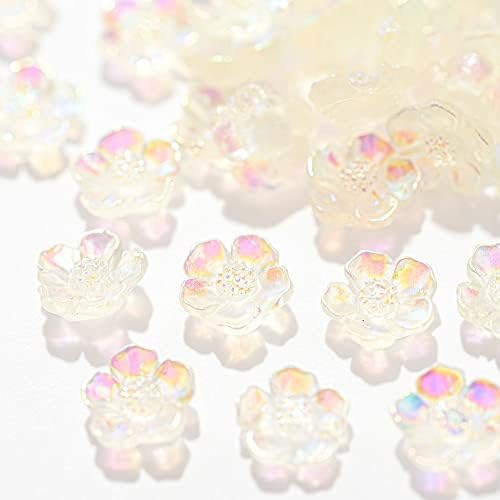 100 парчиња Аурора розови цветни нокти накит 3Д акрилна смола цвеќиња нокти уметнички шарми декор 8мм/10мм додатоци за сјајни маникир